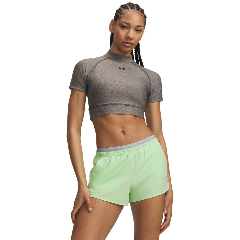 Under Armour Women's HeatGear Crop Mock Short Sleeve Top - Grey/Black - GREY/BLACK